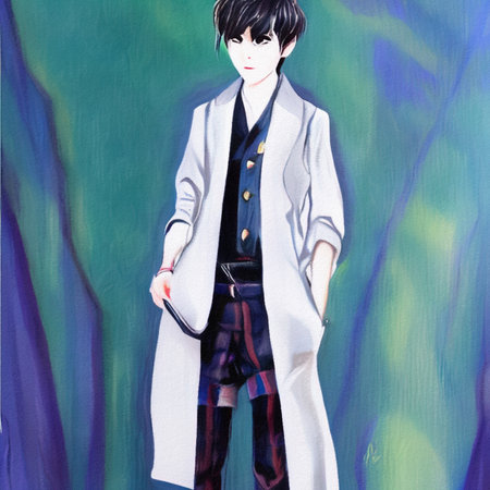 stylish anime boy. oil paintingの写真素材