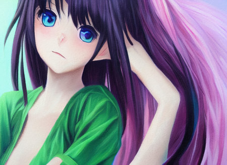 Pretty anime girl portrait. beautiful woman oil painting print. Fantasy female character cartoon...