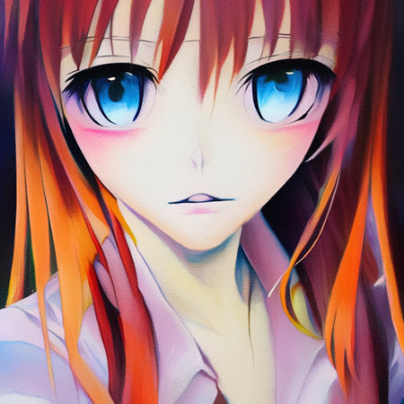 Pretty anime girl portrait. beautiful woman oil painting print. Fantasy female character cartoon illustration. Graphic digital art avatarの写真素材