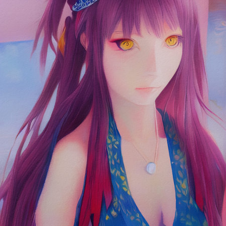 Pretty anime girl portrait. beautiful woman oil painting print. Fantasy female character cartoon...