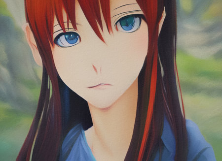 Pretty anime girl portrait. beautiful woman oil painting print. Fantasy female character cartoon illustration. Graphic digital art avatarの写真素材