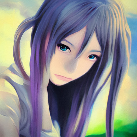 Pretty anime girl portrait. beautiful woman oil painting print. Fantasy female character cartoon...