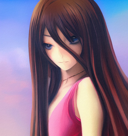 Pretty anime girl portrait. beautiful woman oil painting print. Fantasy female character cartoon illustration. Graphic digital art avatarの写真素材