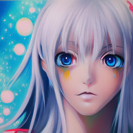 beautiful anime woman. oil painting illustrationの写真素材