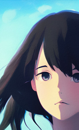 Digital painting oil and watercolor mixed drawing portrait in close-up of beautiful cartoon amine girl. Modern impressionism elements woman portrait. trendy wall art printの写真素材