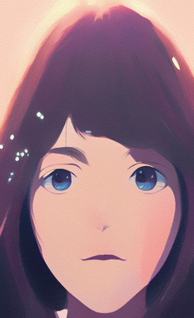 Digital painting oil and watercolor mixed drawing portrait in close-up of beautiful cartoon amine girl. Modern impressionism elements woman portrait. trendy wall art printの写真素材