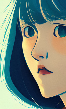 Digital painting oil and watercolor mixed drawing portrait in close-up of beautiful cartoon amine girl. Modern impressionism elements woman portrait. trendy wall art printの写真素材