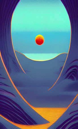 Digital drawing surreal landscape illustrationの写真素材