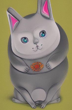 Funny fat gray kitten illustrationの写真素材