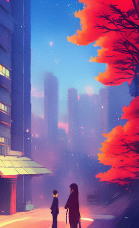 Magic Japanese landscape, Asian Japan or China views and motifs, epic beautiful design illustration. Wall art print or pretty backdrop for design worksの写真素材