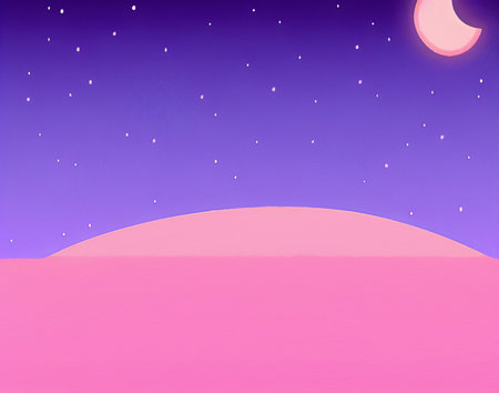 Magic night or evening landscape flat illustration. Shiny beautiful nature backdrop background,...