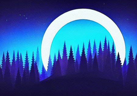 Digital drawing night forest landscape illustration