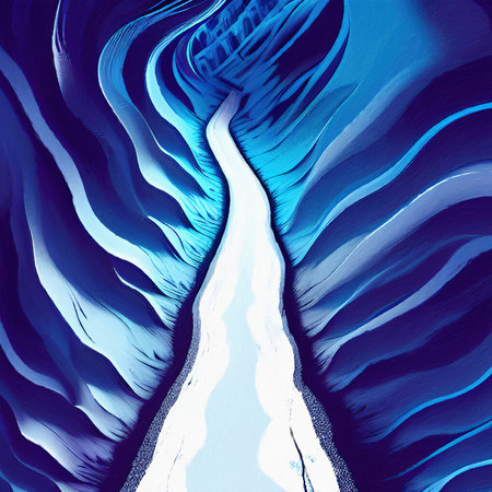 Abstract digital fluid art painting road between mountains, freedom journey designの写真素材