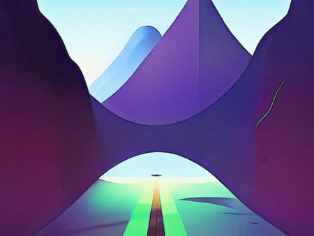 Mountain road digital painting illustrationの写真素材