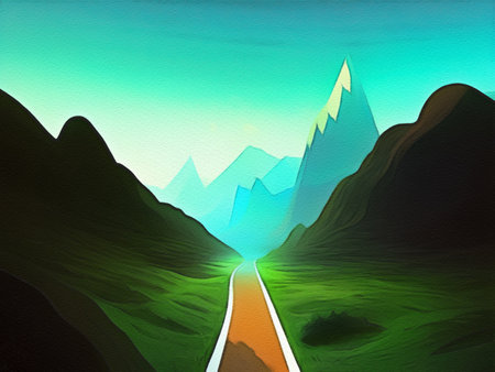 Mountain road digital painting illustrationの写真素材