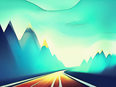 Mountain road digital painting illustrationの写真素材