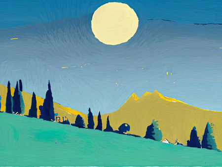 Digital painting warm luxury landscape with golden color and gold lines, elements. Watercolor and pencil graphic drawing, design background. Good as print for canvas, wallの写真素材