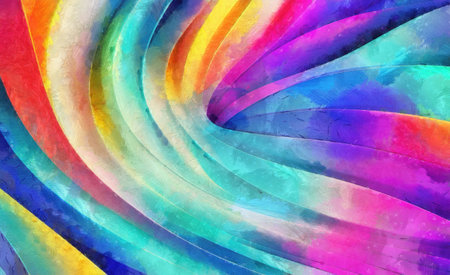 abstract watercolor background with waves and lines in rainbow colors.の写真素材
