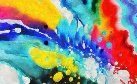 abstract watercolor background painted with blue, red and yellow paintsの写真素材