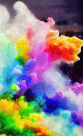 Abstract watercolor painting with colorful clouds on black background. computer generated...