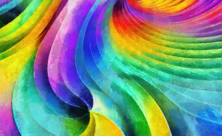 abstract colorful background with curved lines in the shape of a spiralの写真素材