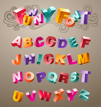bright funny font design alphabet. in vectorのイラスト素材