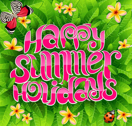 happy summer holiday greeting inscription in vectorのイラスト素材