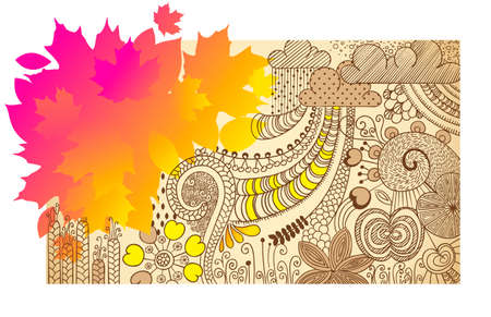 autumn handdrawn vector banner with floral elementsのイラスト素材