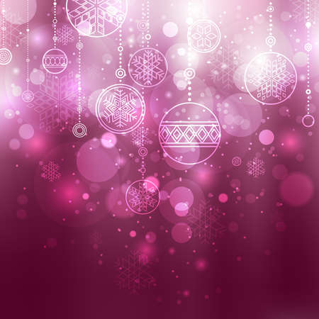 shining lilac christmas background with baubles and snowflakesのイラスト素材
