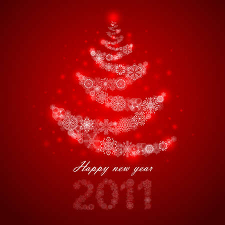 new year christmas tree on red. のイラスト素材