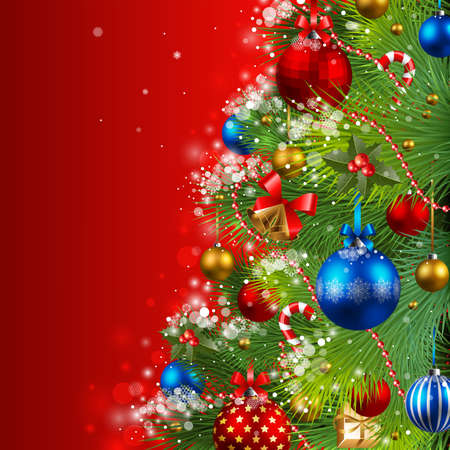 christmas background with baubles and christmas treeのイラスト素材