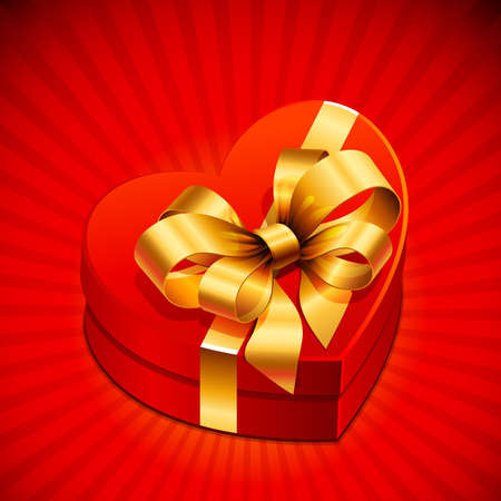 Red heart shape gift with golden bowのイラスト素材