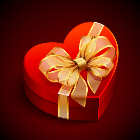 Red heart shape gift with golden bowのイラスト素材