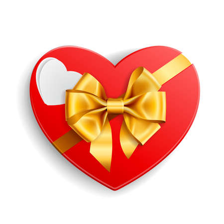 Red heart shape gift with golden bowのイラスト素材