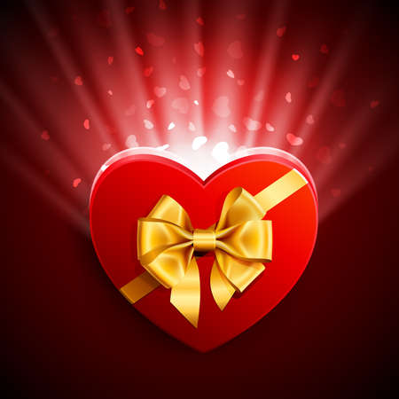 Red heart shape gift with light from insideのイラスト素材
