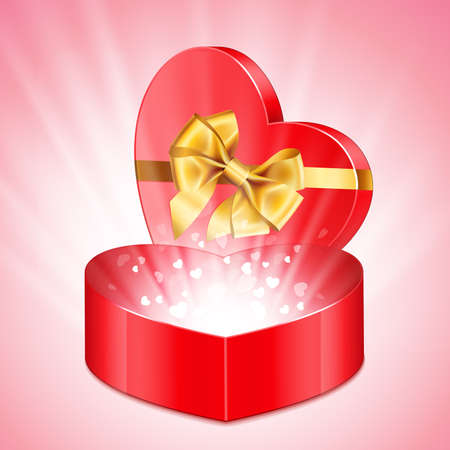 Red heart shape gift with light from insideのイラスト素材