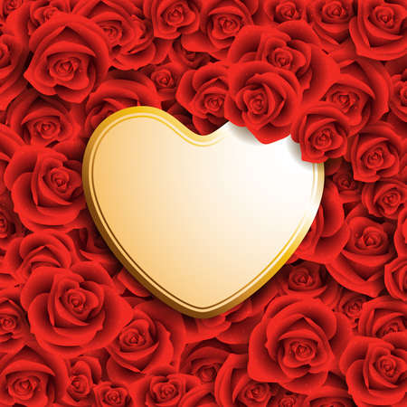 heart shaped card with place for text on red rosesのイラスト素材