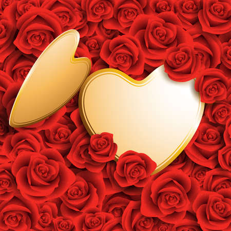 heart shaped card with place for text on red rosesのイラスト素材