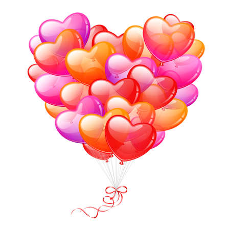 Colorful Heart Shaped Balloons on white backgroundのイラスト素材