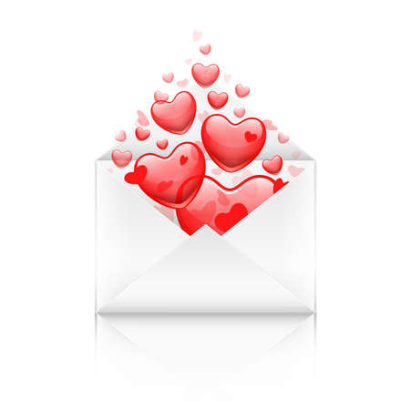 opened Valentine`s day envelope with red heartsのイラスト素材