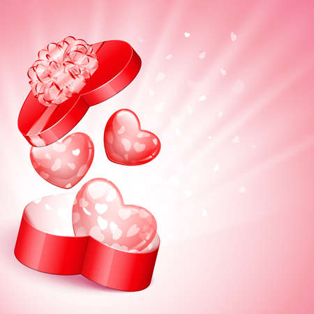 Red heart shape gift with light from insideのイラスト素材