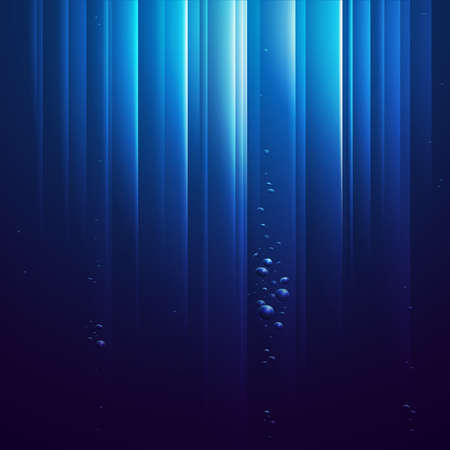 Blue ocean from underwater with bubbles and with Light raysのイラスト素材
