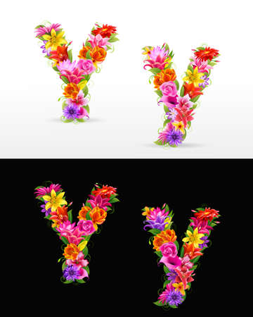 Y,  colorful flower font on white and black background.のイラスト素材