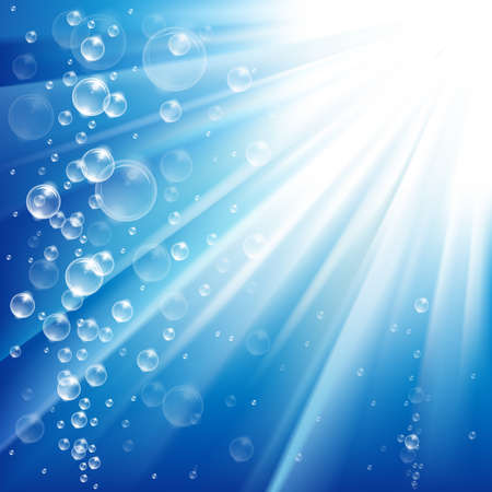 Blue ocean from underwater with bubbles with Light raysのイラスト素材
