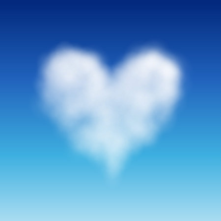 Heart shaped cloud in the blue sky. Valentine`s day illustration
