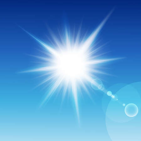 Sun with rays on a blu sky. Vector illustrationのイラスト素材