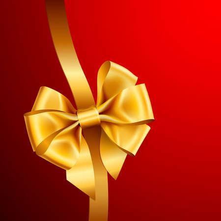 golden bow on red background. Vector illustrationのイラスト素材