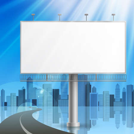 Blank, realistic vector advertising construction on city backgroundのイラスト素材