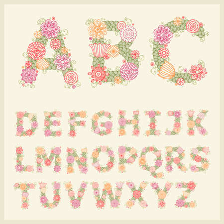 colorful flower font. のイラスト素材