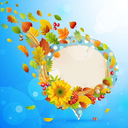 Autumn vintage bubble with colorful leaves and place for text. のイラスト素材